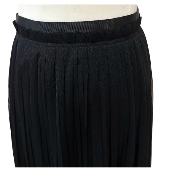 Banana Republic Black Pleated Tulle Midi Skirt Size 10 Tall Mesh Accordion Core - Picture 3 of 8
